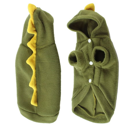Unique Bargains Green Dinosaur Style Hoodie Press Stud Button Pet Dog Puppy Coat Costume Size M