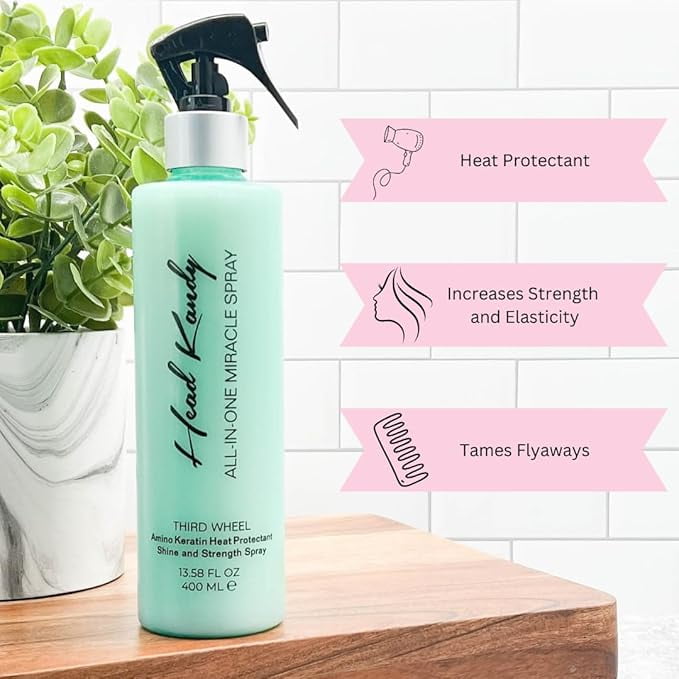 Head Kandy Heat Protectant Spray For Hair | The Third Wheel | Thermal Protection Spray With Amino Keratin | Protects Against Heat Damage, Breakage, Humidity | 13.5 oz