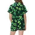 thumbnail image 4 of Odeerbi 2-12 Years Kids Boys Girls Summer St. Patrick's Day Satin Pajamas Notched Lapel Short Sleeve Loungewear Shorts Set Sleepwear Solid Color Pajama Sets Kids Boys Girls Clothes, 4 of 5