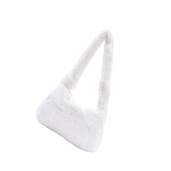 Luxshiny Soft Shoulder Handbag Plush White 1Pack Women Handbags Storage Going Out