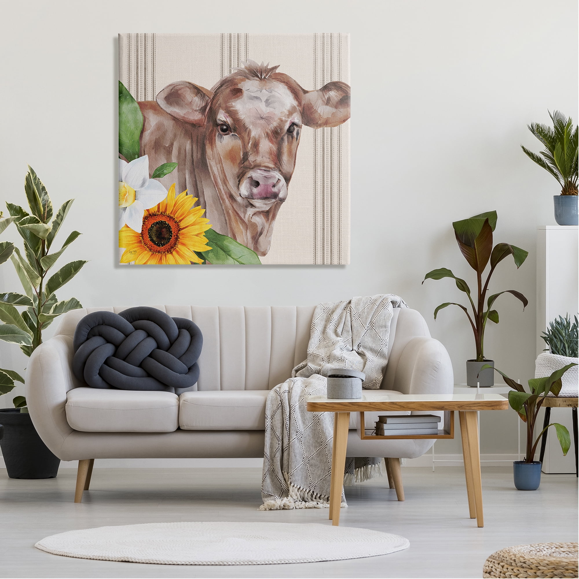 Stupell Country Cow Floral Blooms Pattern Animals & Insects Painting Gallery Wrapped Canvas Print Wall Art