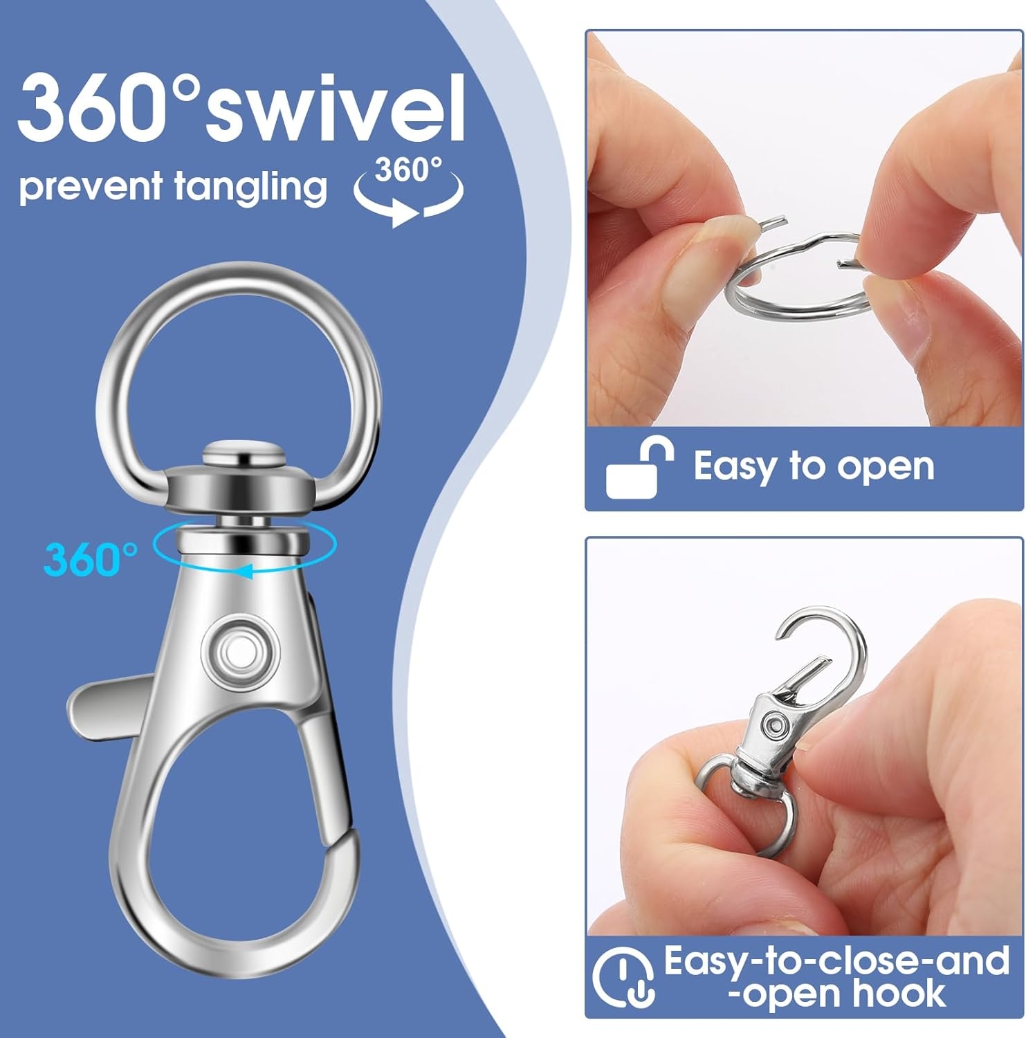 50 PCS in 25 Sets, Metal Swivel Lobster Claw Clasps, Keychain Clip with Large Key Ring, Premium Keychains Clips, Snap Hooks and Sturdy Key Rings, for Key Chain Making Kit，