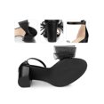 thumbnail image 3 of BLISSFUL STEP Women's Strappy Bow Tie Block High Ankle Heel Sandals Black 7, 3 of 6