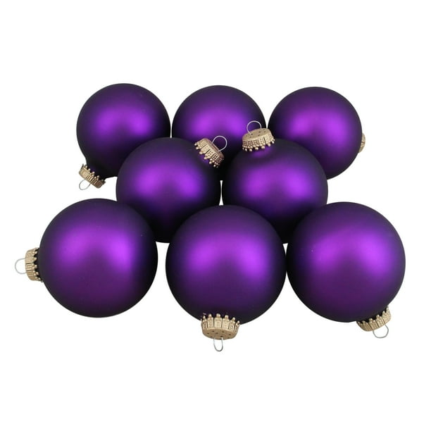 Set of 8 Purple Velvet Matte Finish Christmas Ball Ornaments 2.5" (63
