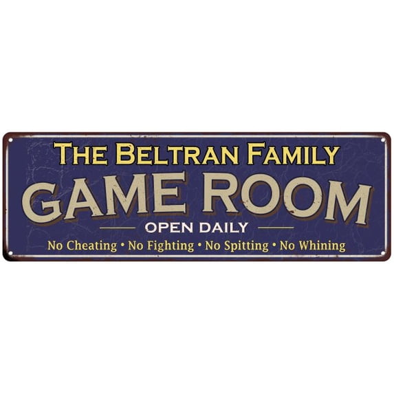 The Beltran Family Gift Blue Game Room Metal 6x18 Sign 206180037814