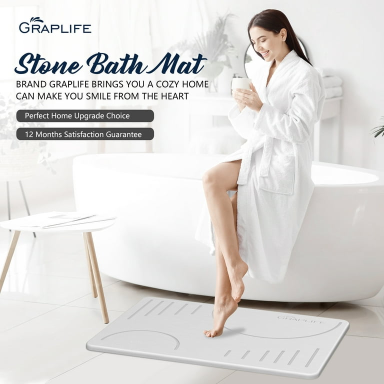 Graplife Stone Bath Mat, Fast Drying Shower Mat, with Anti Slip Pad, 23.62  x 15.35, White 