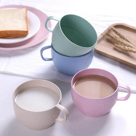 Wheat Straw Coffee Cups / Mugs , Unbreakable Reusable Cup with Handle for Kids, Adults & Elderly, 300ml Lightweight Tumbler for Home, Picnic & Camping