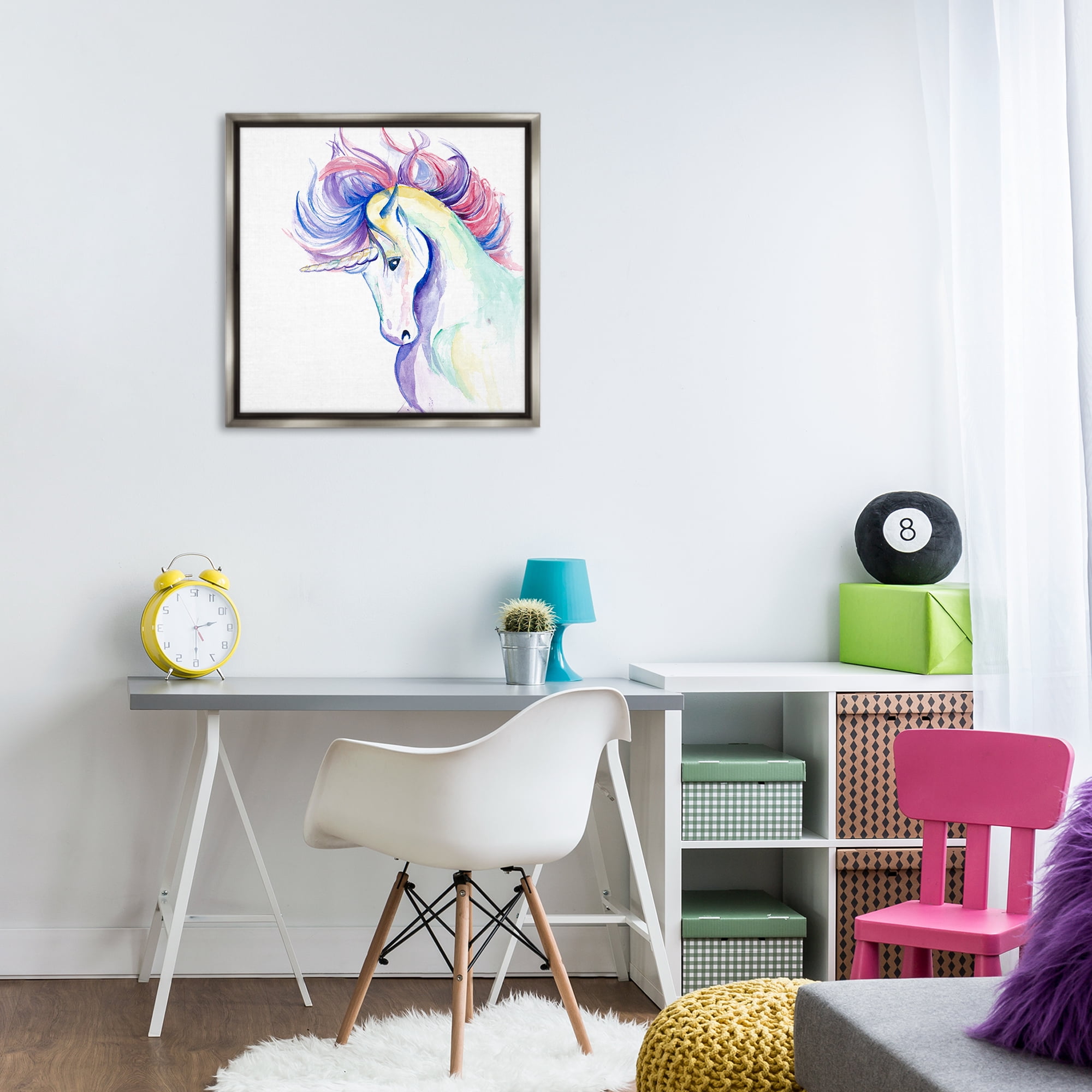 Stupell Industries Windblown Mane Unicorn Fantasy & Sci-Fi Painting Gray Floater Framed Canvas Art Print Wall Art, 25 x 25