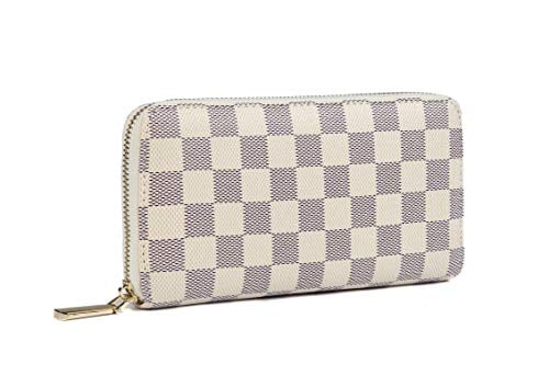 RFID Blocking Wallets for Women Checkered Clutch Travel Wallet Zip Around with Multi Card Phone Passport Holder Organizer