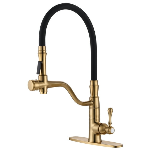 WOWOW Brushed Gold Kitchen Faucets with Pull Down Sprayer and Pot Filler, Solid Brass Kitchen Sink Faucet Gold, Kitchen Faucet with Sprayer 1 Hole Or 3 Hole Compatible