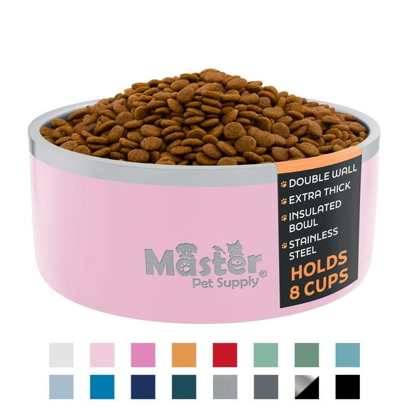 Master Pet Supply Stainless Steel Dog Bowls - 64 oz, Heavy Duty - Rose Quartz, Double Wall Extra-Thick Insulated, Non-Slip Pet Water Bowl for Dogs, Cats & Pets, Anti Rust Metal, Dish Washer Safe