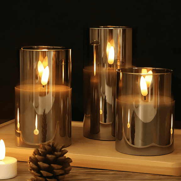 Goyuon 3pcs LED Flameless Candle, Battery-Powered Flickering Acrylic Pillar Candles With Remote Control And Timer, Suitable For Christmas, Halloween Home Decor, Party, Warm White Light Easter