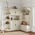 thumbnail image 4 of 66''Tall Pantry Cabinet, Multifunctional Left-Right Combination Hall Cabinet with Open Shelves, 4 Doors and 4 Hooks, Closet Organizer for Living Room, Kitchen and Hallway, Beige, 4 of 7