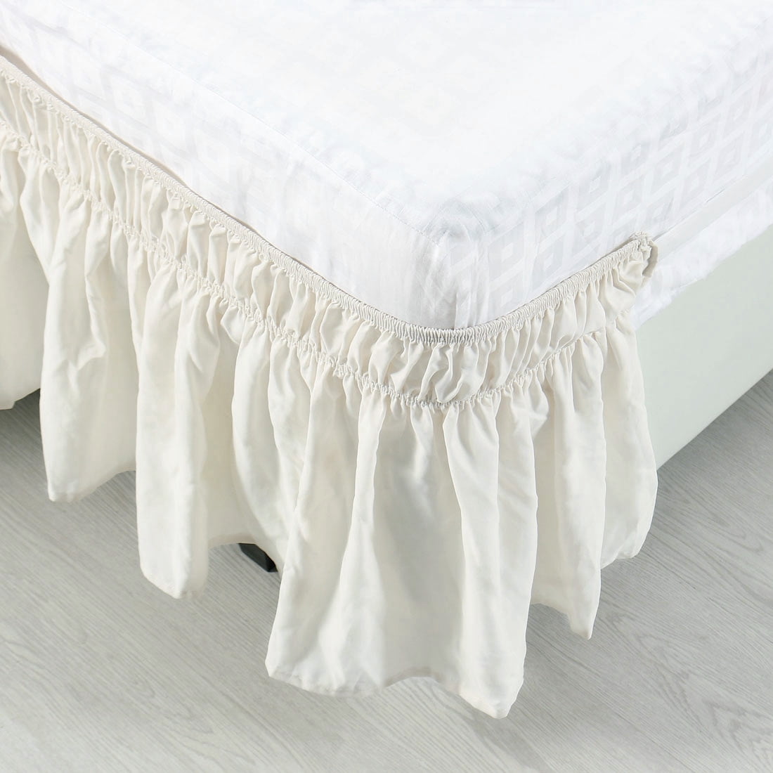 Unique Bargains Polyester Elastic Dust Ruffled Bed Skirt with 15" Drop Twin Beige