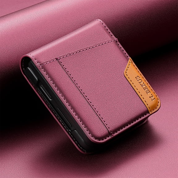 GJL Classic Wallet Case for Samsung Galaxy Z Flip8, Shockproof Premium Faux Leather TPU Protective Cover with Card Slot, Raised Screen and Camera Edge, Winered