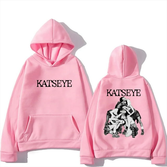 Katseye Kpop Inspiré Rétro Y2K Chandail à Capuchon - Unisexe Double Face Graphique Polaire Surdimensionné Mode Urbaine,L,Rose