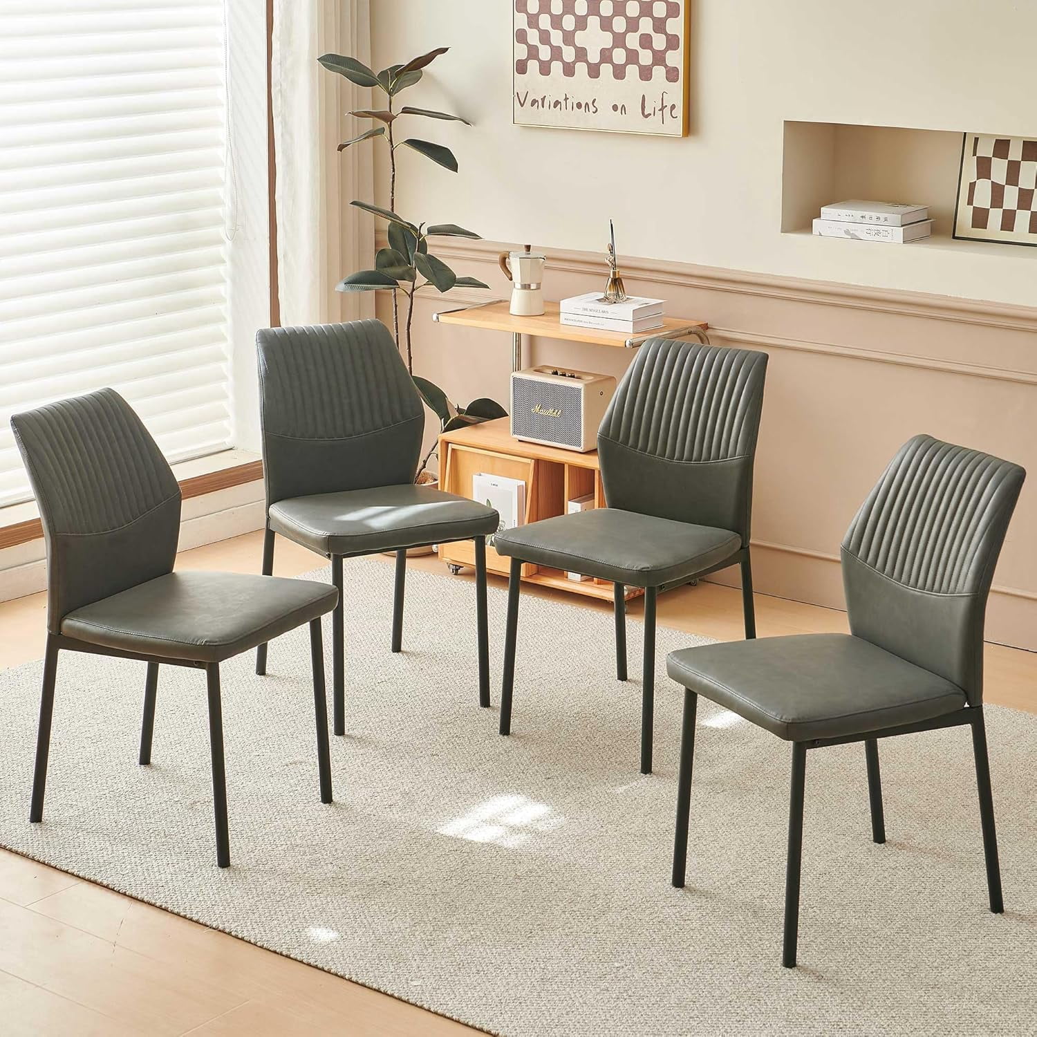NORDICANA Dining Chairs Set of 4,Modern Leather Home Kitchen Chairs Upholstered for Dining Room, Apartment,Gray