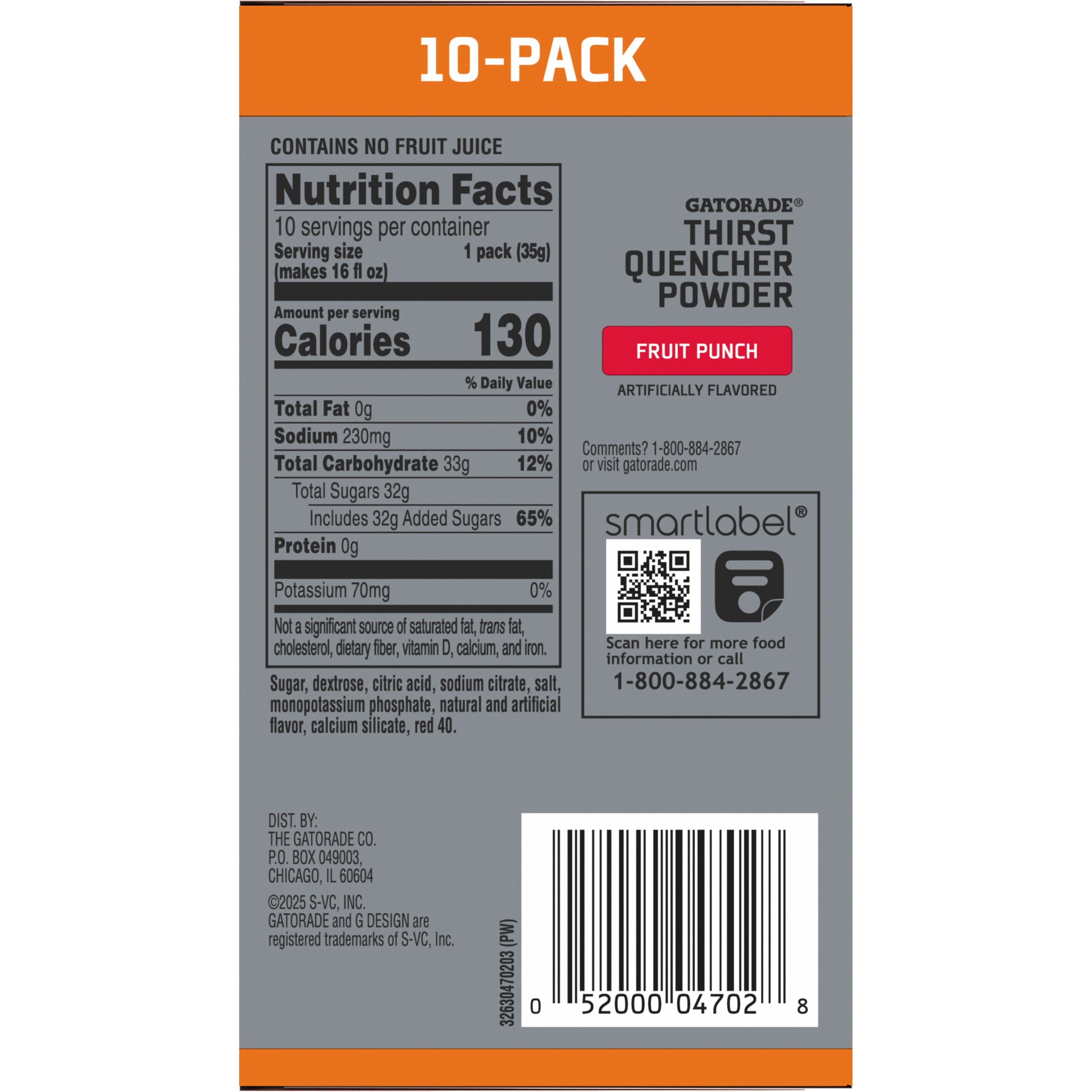 Gatorade Thirst Quencher Fruit Punch Sports Drink Mix Powder, 1.23oz, 10 Count Packets