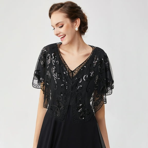 BABEYOND 1920s Shawl Wraps Sequin Beaded Evening Cape Bridal Shawl Bolero Flapper Cover Up