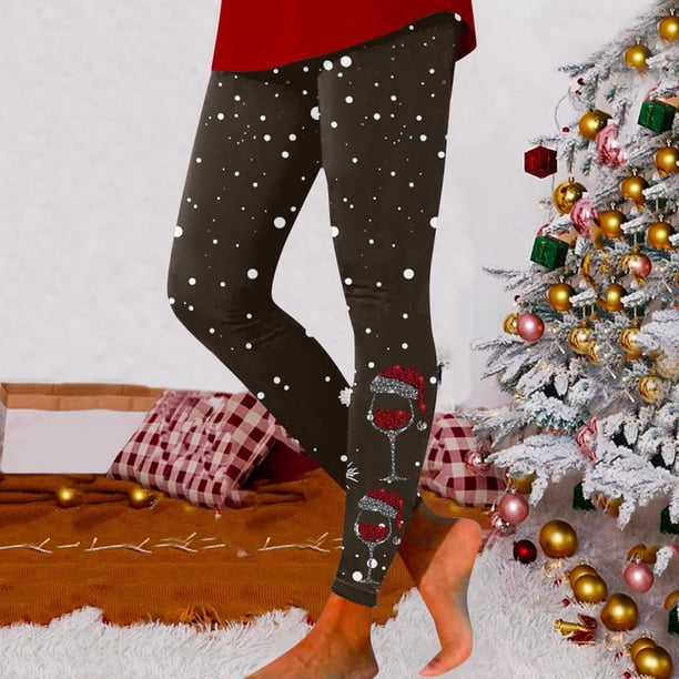 MKLEKYY Leggings con estampado navideño para mujer, leggings para hacer ejercicio, pantalones de yoga 5