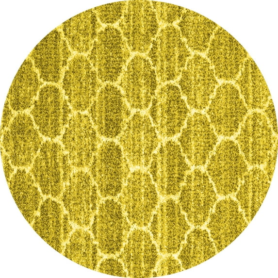 Ahgly Company Machine Washable Indoor Round Trellis Yellow Modern Area Rugs, 5' Round