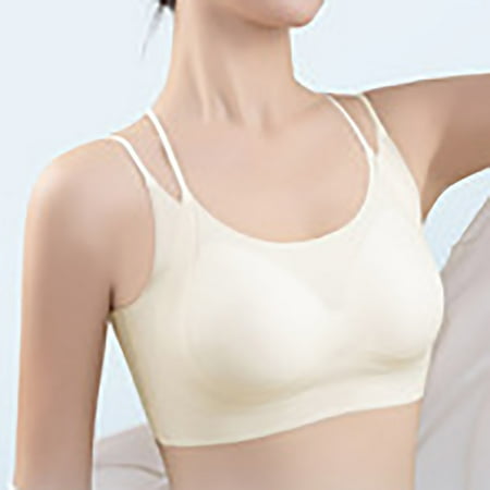 Up to 60% off Wireless Bra  Women s Seamless Underwear Women s Summer Ice Silk Fixed Cup Beautiful Back Without Steel Ring Plus Size Text Bra(Beige XL)
