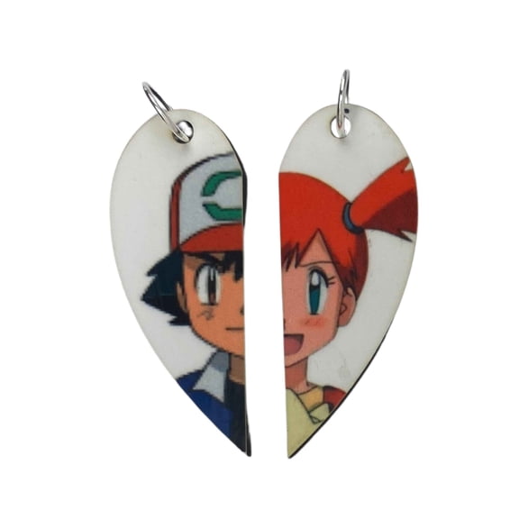 Ash & Misty Matching Heart Necklaces or Keyrings | Pokemon Couples Gift | Gifts for Him or Her