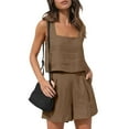 thumbnail image 2 of Mohiass Womens Linen Crop Tank Tops Summer Cute Sleeveless Square Neck Loose Fit Shirts Blouses Light Brown S, 2 of 7