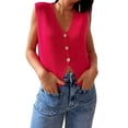 thumbnail image 1 of Gupgi Knit Tank Tops for Women Button Front V-Neck Basic Tops Casual Solid Color Sleeveless Sweater Vest, 1 of 8