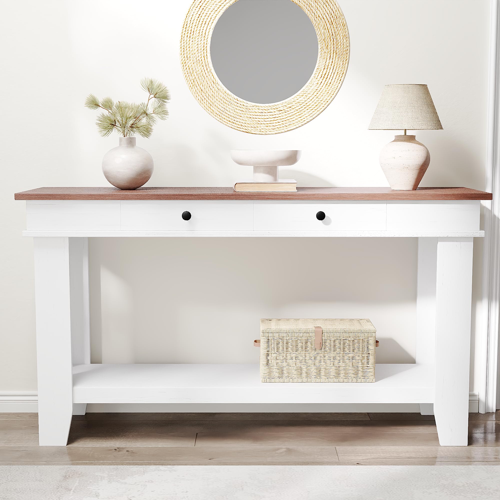 Roromall 54" Wood Console Table with 2 Drawers & Lower Shelf, Farmhouse Sofa Table for Entryway, Hallway, Living Room, Behind Couch