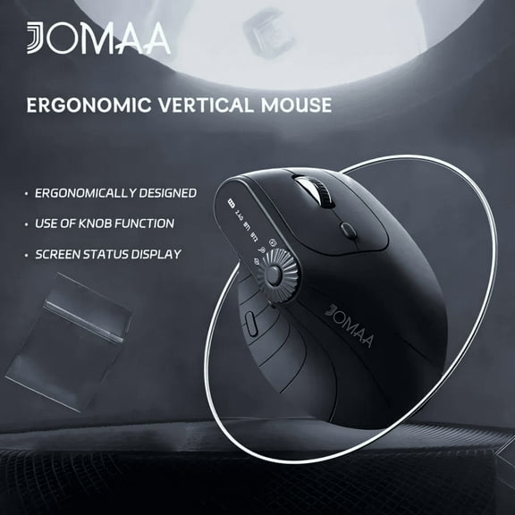 Jomaa Bluetooth Wireless Vertical Mouse With Function Adjustment Knob Slient Click Rechargeable Ergonomic Mice for Win/IOS/Android