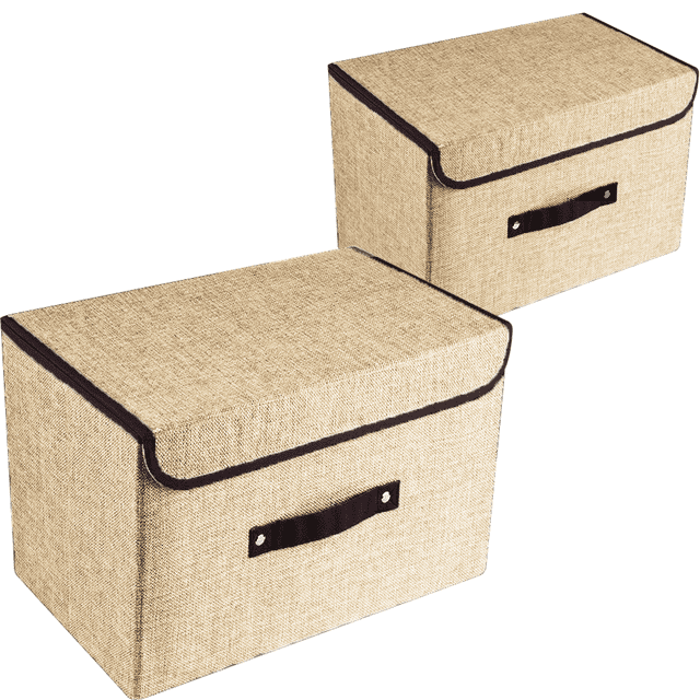 2piece Set Large Storage Boxes with Lids and Handles, Collapsible Linen Storage Bins Organizer