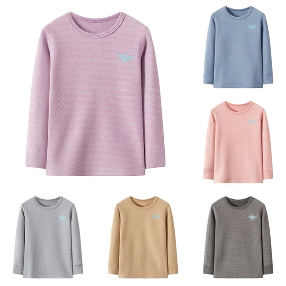 MEZZALL Girls Winter Sleepwear Soft Pajamas Tops Cozy O-Neck Long Sleeve Thermal Shirt For Kids Warm Flannel Nightwear Fashionable