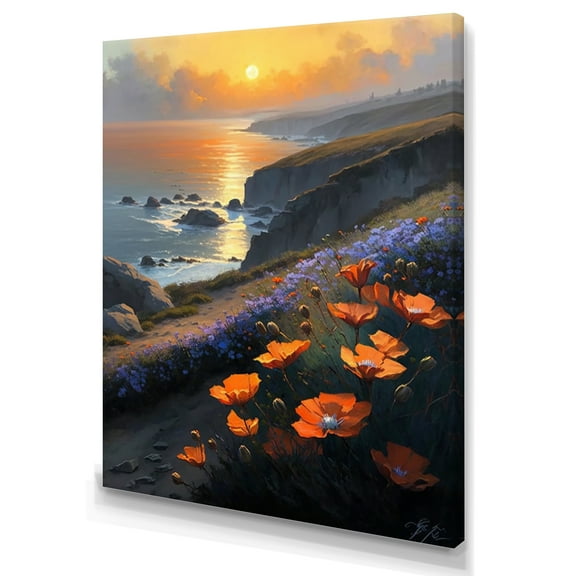 Designart Orange Flowers By The Coast II Canvas Wall Art