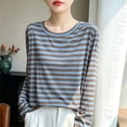 thumbnail image 2 of VEKDONE Womens Striped Crew Neck T-Shirt Long Sleeve Loose Fit Lightweigh Blouses Casual Stretchy Comfy Thin Loungewear Gray XL, 2 of 7