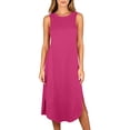 thumbnail image 3 of Women's Casual Dresses Round Neck Sleeveless Relaxed Fit Fashion Loose Solid Color Basic Midi Dress with Side Slit for Sleepshirts at Home, 3 of 6