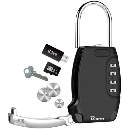 Lockbox Portable, Key Safe Storage Box Alloy, Realtor's Hanging 4 Digits Combination Lock box Waterproof, Metal Resettable Key Hider for Home, House Keys, Vacation Rentals-Black