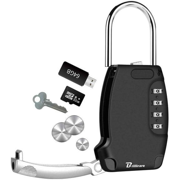 Lockbox Portable, Key Safe Storage Box Alloy, Realtor's Hanging 4 Digits Combination Lock box Waterproof, Metal Resettable Key Hider for Home, House Keys, Vacation Rentals-Black