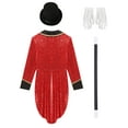 thumbnail image 6 of vastwit Womens Circus Ringmaster Tailcoat Shiny Sequins Open Front Jacket with Accessories Red XXL, 6 of 6