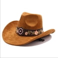 thumbnail image 7 of Felt Cowboy Hat Wide Brim Flower Embroidered Belt Western Sun Hats Casual Party Beach Jazz Cap for Men Women Unisex, 7 of 7
