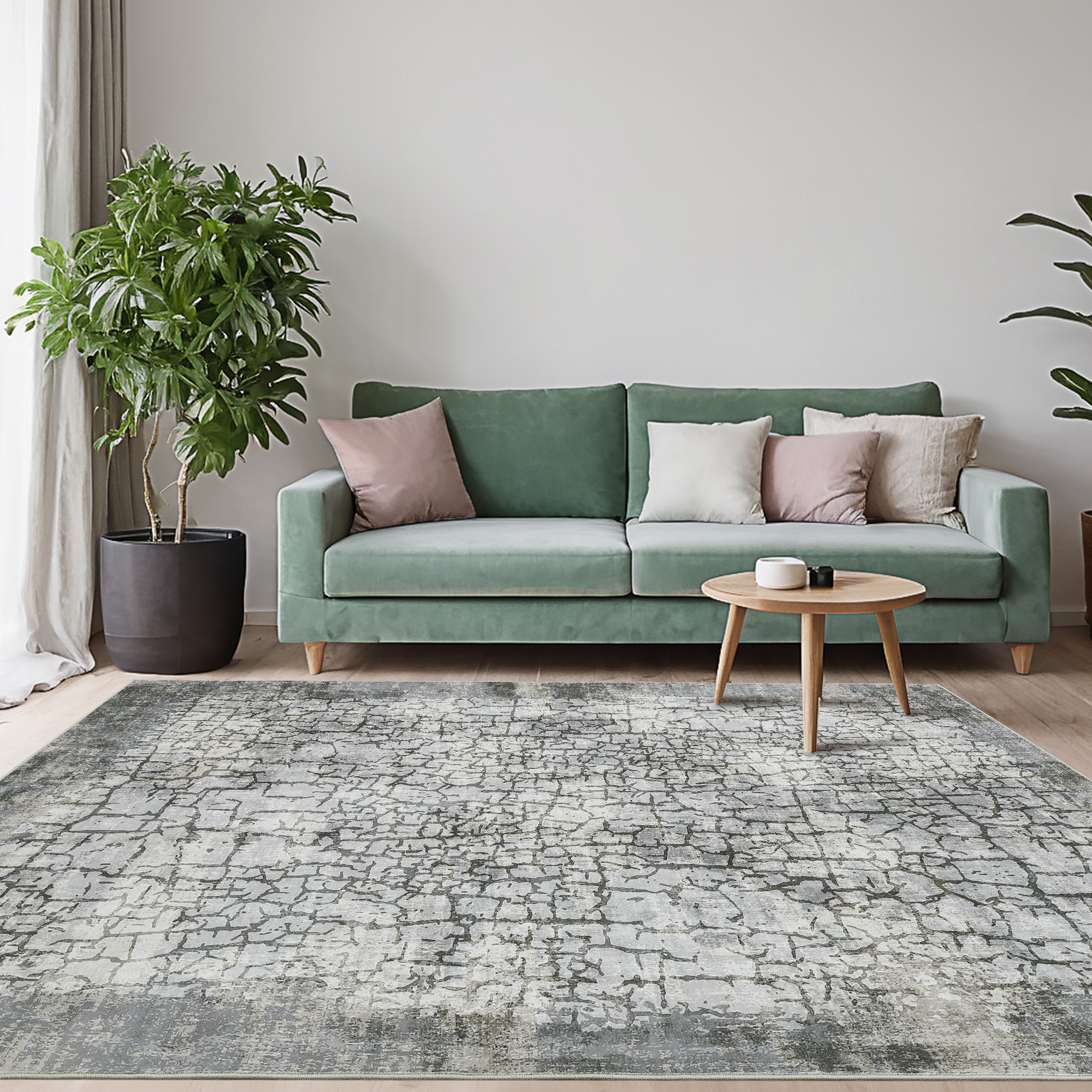 Hasoo 9' x 12' Area Rug for Living Room Abstract Non Slip Indoor Carpet, Gray