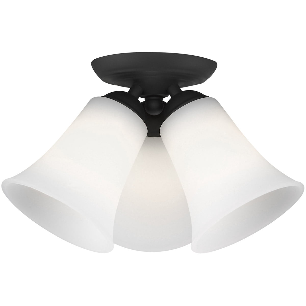 3 Light Black Ceiling Light fixture with Hand Blown Satin Opal White Glass Shade