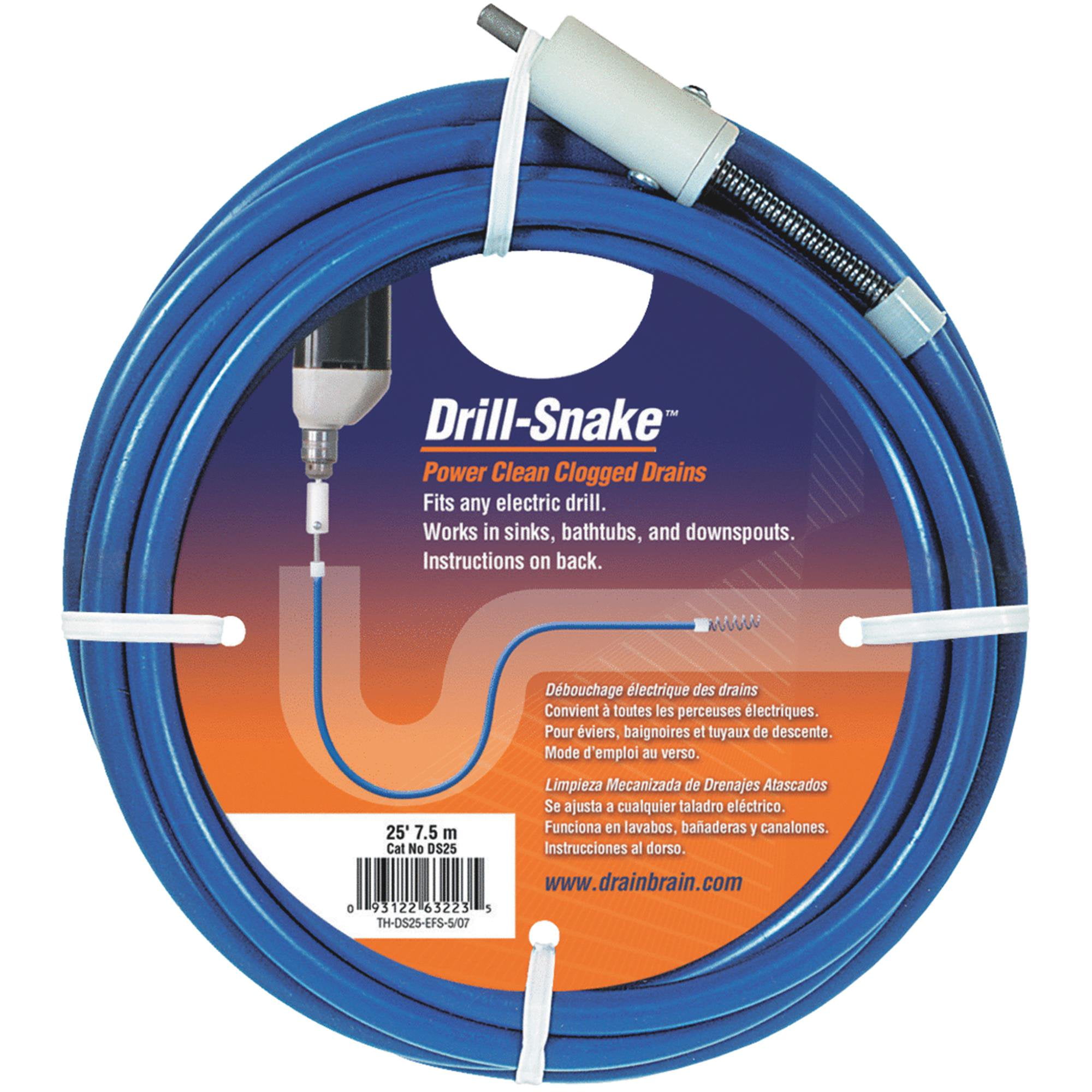 Hand Spin Drain Cleaner 25ft x 1/3in Drain Auger Cable Sewer Snake Clog Clean 