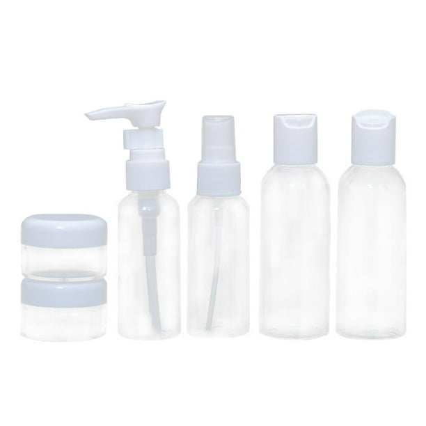 6pcs botellas de viaje portátiles Set recipiente de botella de Spary recargable para la loción de baño de champú (color de la cubierta al azar, botella transparente)