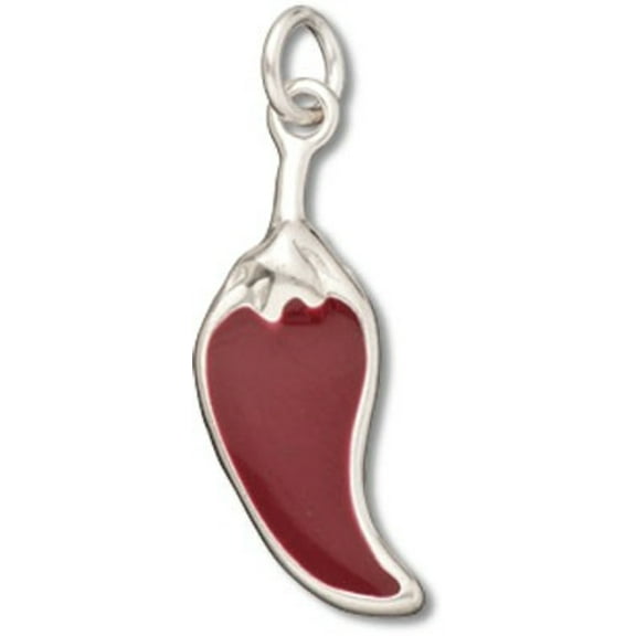 Sterling Silver 16" .8mm Box Chain Red Enameled Chili Pepper Pendant Necklace
