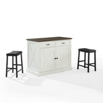 Crosley Furniture Clifton Modern Wood Kitchen Island w/ Saddle Stools in White
