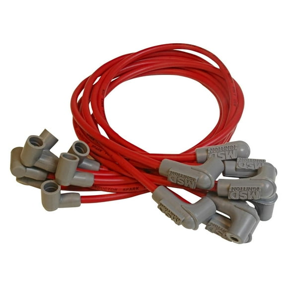 MSD Ignition Spark Plug Wire Set 31659 Super Conductor; Pre Assembled; Red; 8-1/2 Millimeter; Silicone and Synthetic; 90 Degree Spark Plug Boots