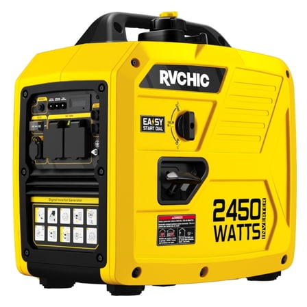 Rvchic 2450-Watt Super Quiet & Lightweight Portable Inverter Generator,Gas Powered,Long Run Time，Parallel Capable Generator,For Camping,Home Use Yellow