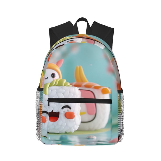 Easygdp Kawaii Sushi Characters Delight Mochila Casual para Portátil, Mochila para Escuela, Viajes, Negocios