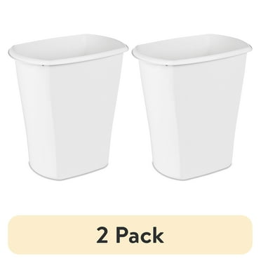 (2 pack) Sterilite Kitchen Trash Can, 10 Gallon, Plastic Rectangular Garbage Bin, White